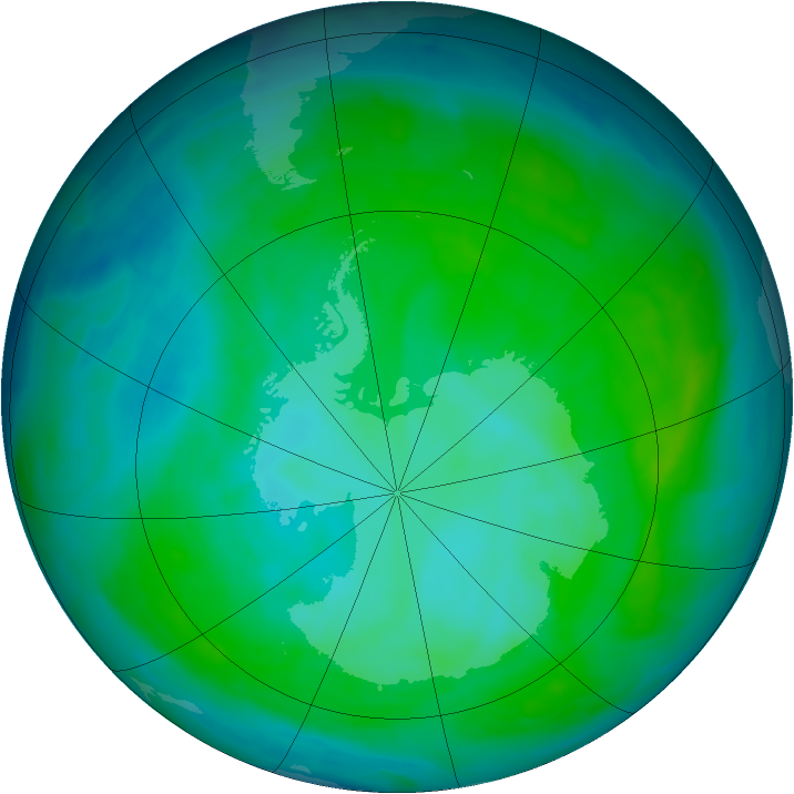 Antarctic ozone map for 12 January 2015